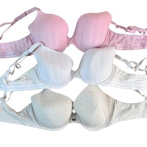 Victoria's Secret Pink, White, and Gray Bras